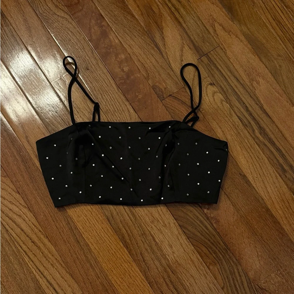 House of Harlow 1960 Satin Top with Rhinestones - Picture 2 of 7